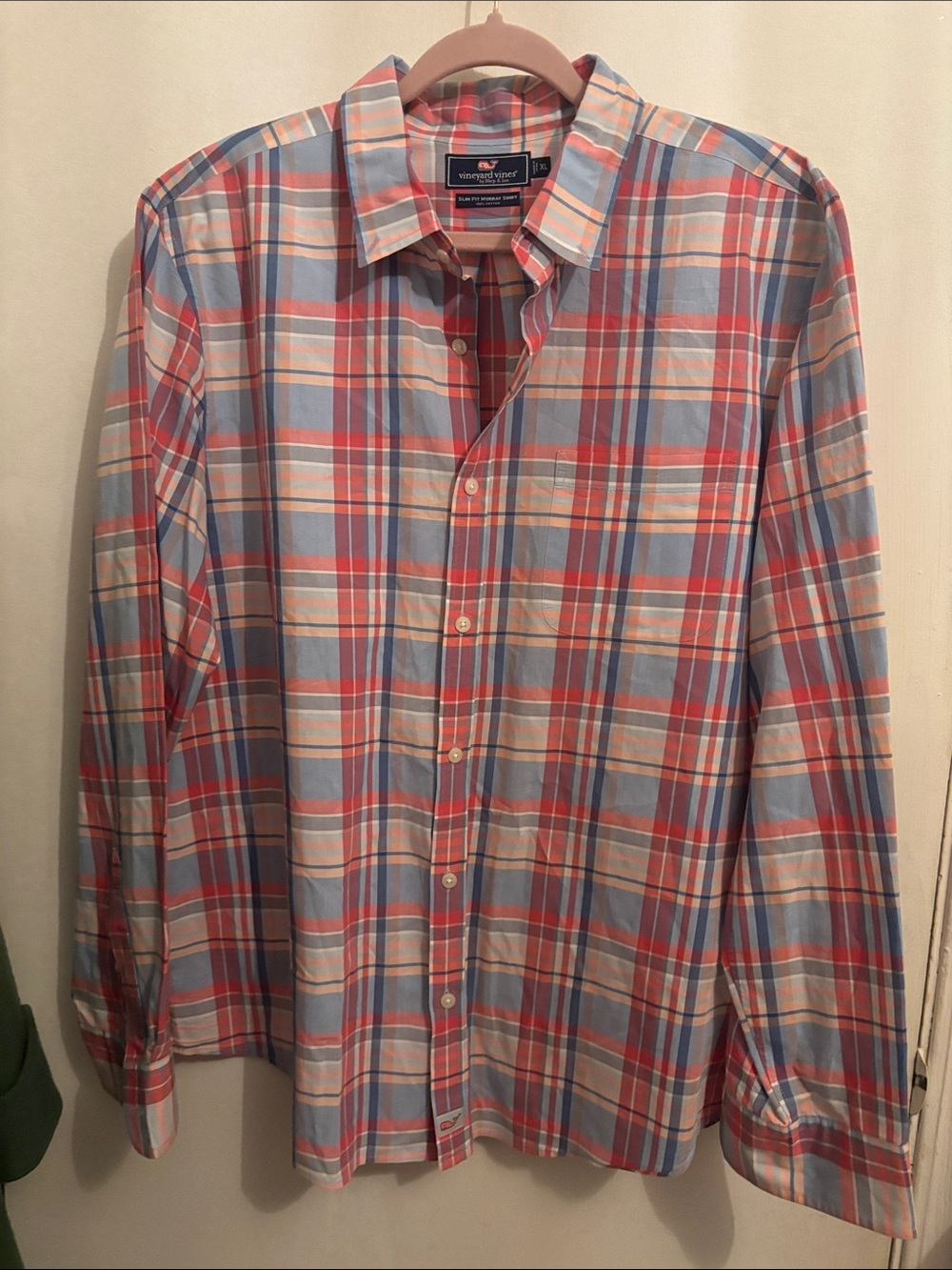 Vineyard Vines Men's Plaid Button-Down Shirt - Light Blue & Coral